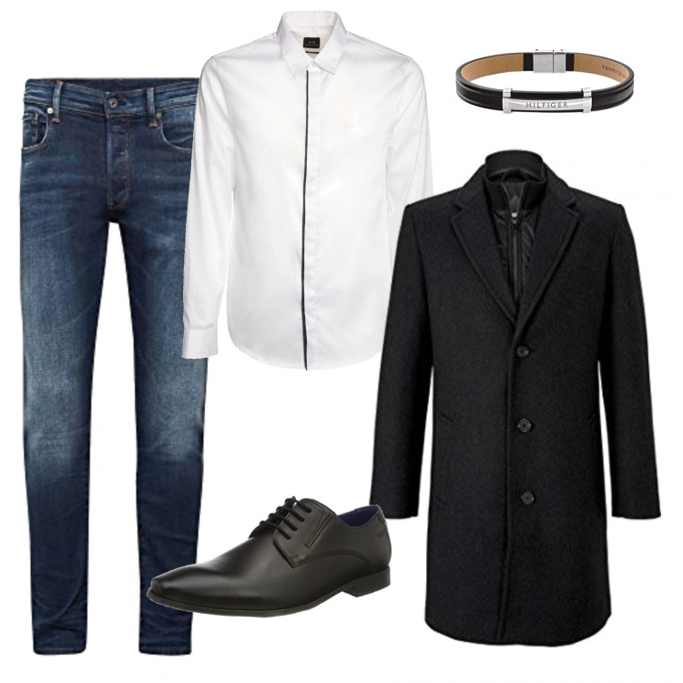 Outfit uomo - Il bracciale Tommy Hilfiger. Stile Business/Elegante per Serata speciale. Abbinamento con scarpe stringate, cappotti, camicie, braccialetti, jeans.