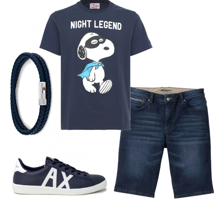Outfit uomo - Casual #12184. Stile Casual per Tutti i giorni. Abbinamento con bermuda, sneakers, braccialetti, t-shirt.