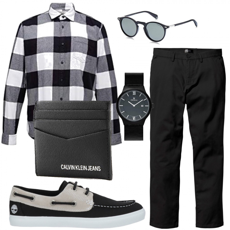 Outfit uomo - Dress Code: Hypster Bianconero. Stile Trendy per Serata speciale. Abbinamento con pantaloni chino, scarpe stringate, orologi analogici, portafogli, occhiali da sole, camicie.