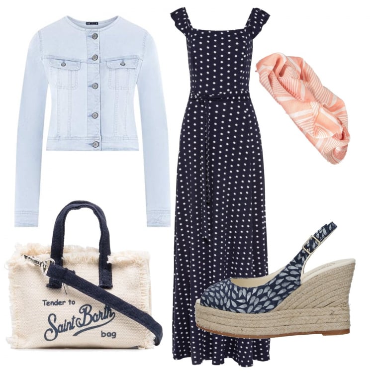 Outfit donna - W i pois. Stile Etnico per Tutti i giorni. Abbinamento con sandali col tacco, vestiti lunghi, borse tote, giacche, sciarpe.