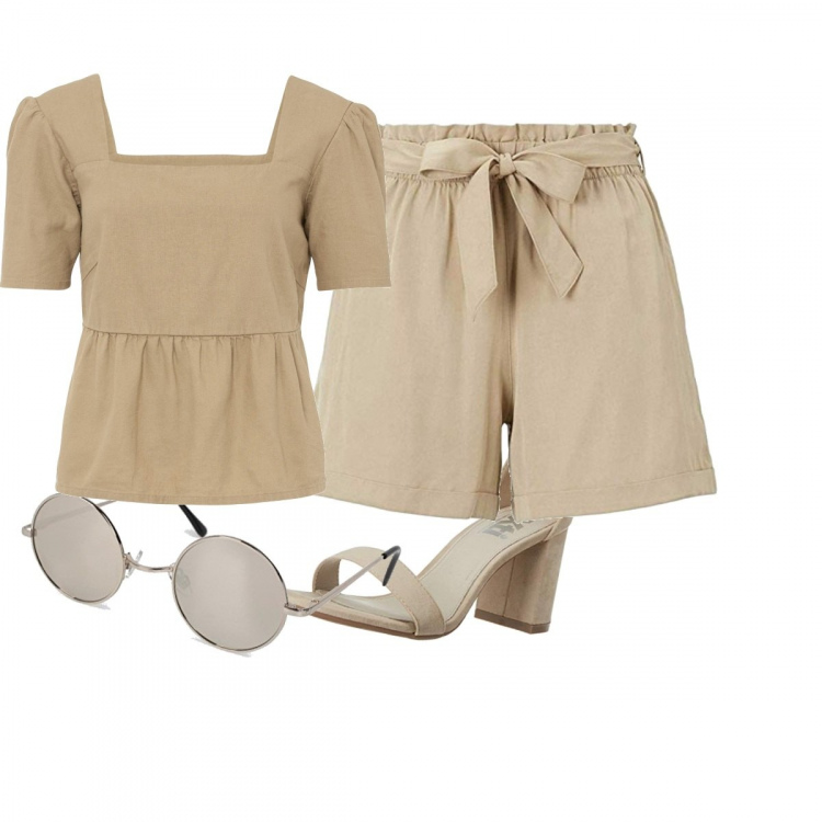 Outfit donna - Trendy #34135. Stile Trendy per Ufficio. Abbinamento con bluse, pantaloni corti, scarpe col tacco, occhiali da sole.