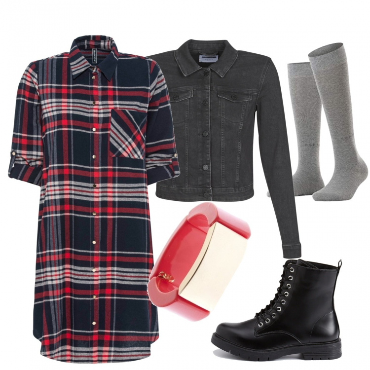Outfit donna - Marshall. Stile Urban per Tutti i giorni. Abbinamento con vestiti chemisier, braccialetti, blazer, anfibi, calzini.