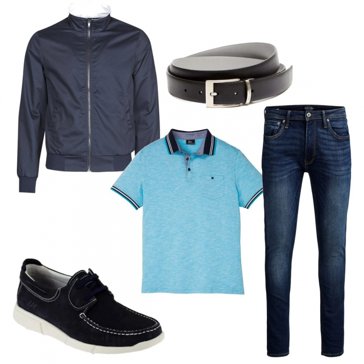 Outfit uomo - Polo e jeans per l\'ufficio. Stile Casual per Ufficio. Abbinamento con polo, giacche, cinture, jeans skinny, scarpe stringate.