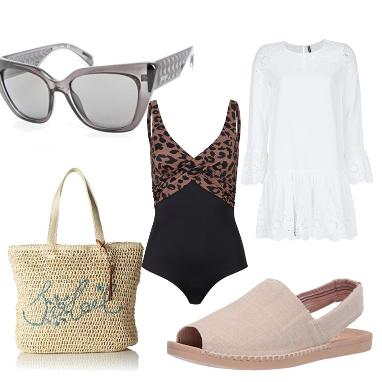 Outfit donna - E già estate. Stile Basic per Mare. Abbinamento con costumi interi, vestiti corti, occhiali da sole, borse a tracolla, espadrillas.