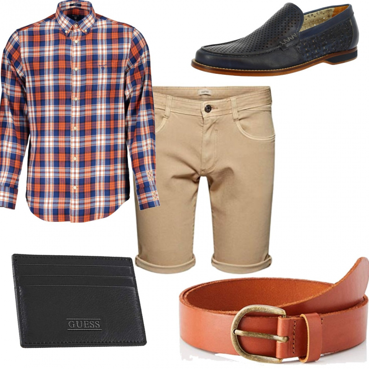 Outfit uomo - Cintura cuoio. Stile Urban per Tutti i giorni. Abbinamento con scarpe stringate, portafogli, pantaloni corti, camicie, cinture.