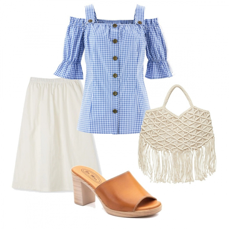 Outfit donna - La camicia a quadretti. Stile Etnico per Tutti i giorni. Abbinamento con camicie a manica corta, borse a mano, ciabatte, gonne lunghe.