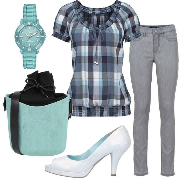 Outfit donna - Coi tacchi. Stile Trendy per Tutti i giorni. Abbinamento con jeans skinny, tuniche, décolleté, borse a tracolla, orologi.