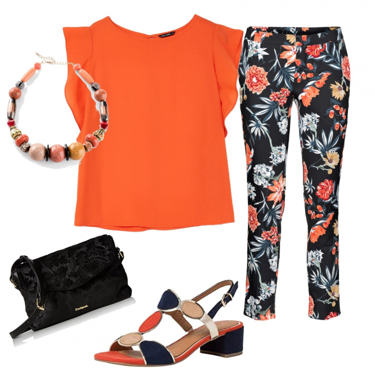 Outfit donna - Trendy #31787. Stile Trendy per Serata fuori. Abbinamento con pantaloni, collane, bluse, sandali col tacco, borse a tracolla.