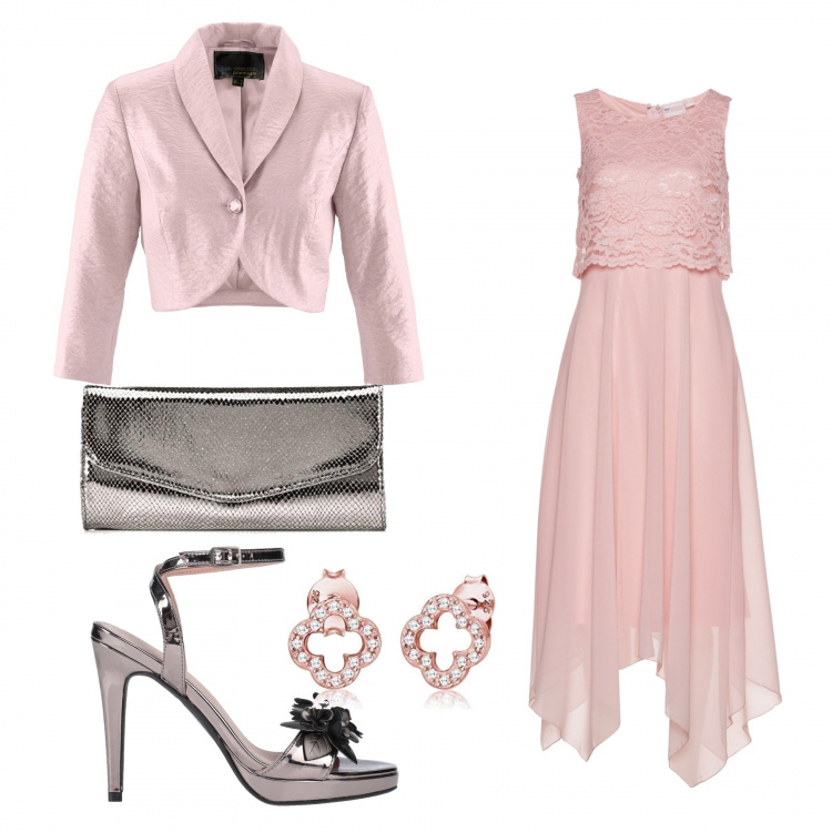 Outfit donna - Cerimonia a piccoli prezzi. Stile Bon Ton per Cerimonia. Abbinamento con vestiti midi/longuette, bolero, sandali col tacco, clutch, orecchini.