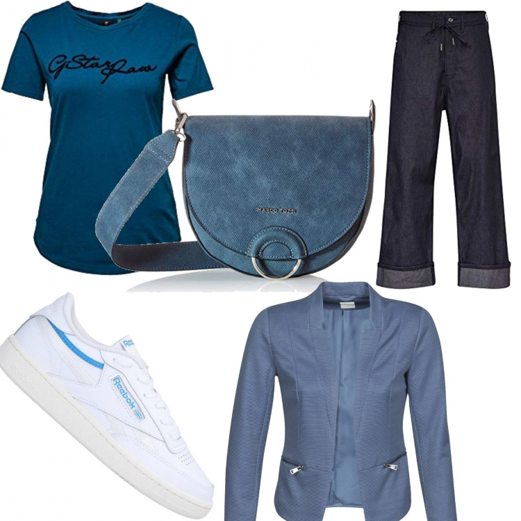 Outfit donna - Basic #19703. Stile Basic per Tutti i giorni. Abbinamento con sneakers, blazer, jeans, jeans, t-shirt.