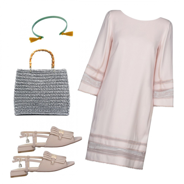 Outfit donna - Bon Ton #9803. Stile Bon Ton per Tutti i giorni. Abbinamento con vestiti corti, sandali, braccialetti, borse tote.