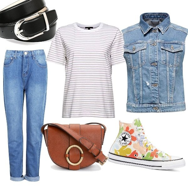 Outfit femme - Mai 2021 Vintage 90\'s. Style Tendance pour Tous les jours. Assortir avec sneakers hautes, jeans mom, sacs en bandoulière, gilets sans manche, t-shirts, ceintures.