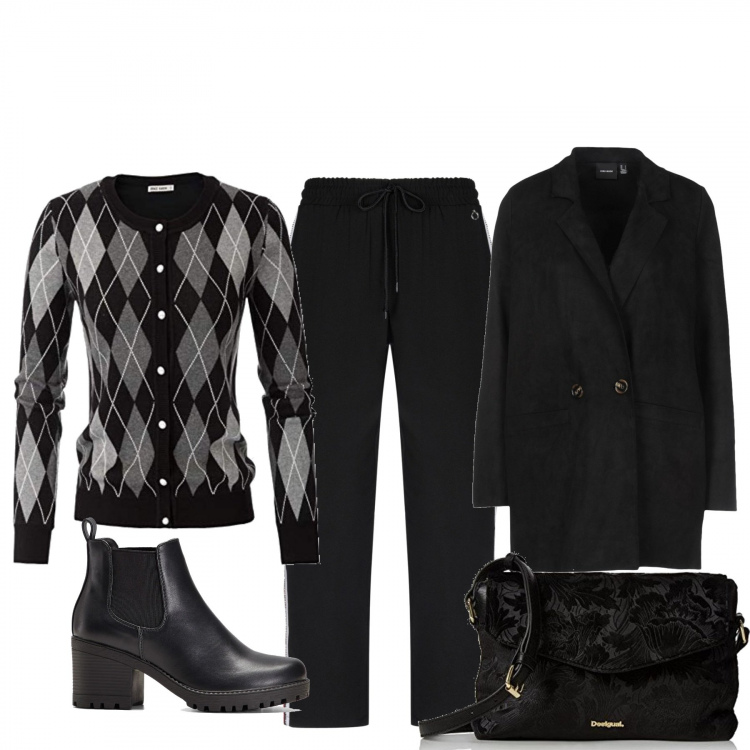 Outfit donna - Basic #20131. Stile Basic per Tutti i giorni. Abbinamento con stivaletti chelsea, pantaloni, blazer, cardigans, borse a tracolla.
