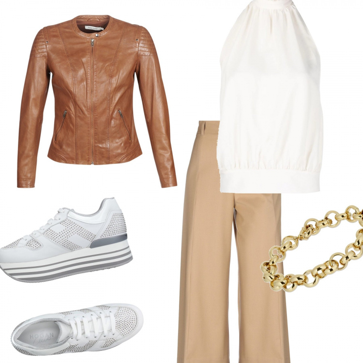 Outfit donna - Trendy #28927. Stile Trendy per Ufficio. Abbinamento con giacche, bluse, pantaloni, sneakers, braccialetti.