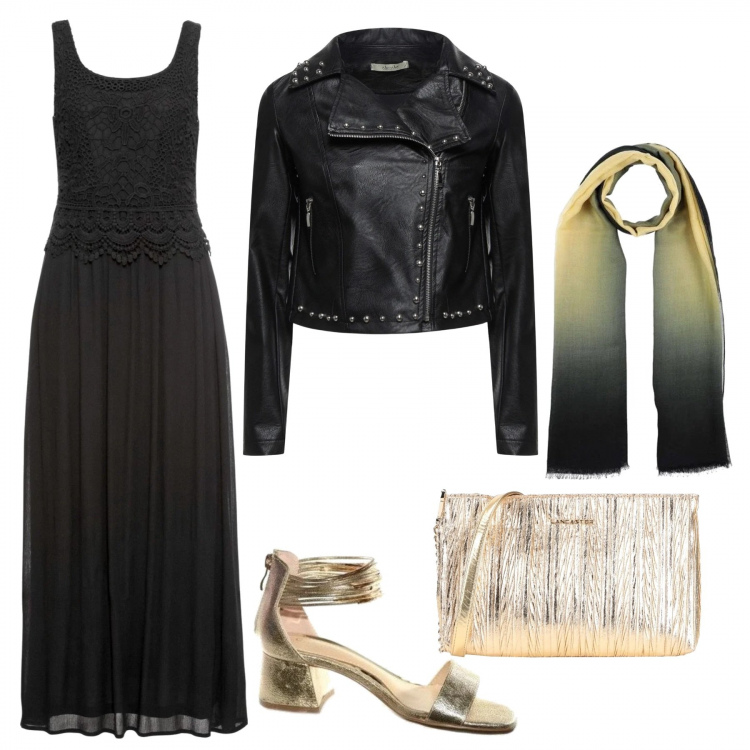 Outfit donna - Trendy #29423. Stile Trendy per Serata fuori. Abbinamento con giacche, borse a mano, stole, vestiti midi/longuette, sandali.