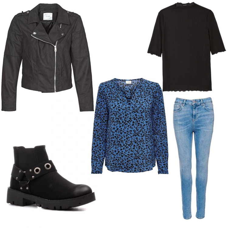 Outfit donna - Total look #1052082. Abbinamento con t-shirt, stivaletti, t-shirt, blazer, jeans skinny.