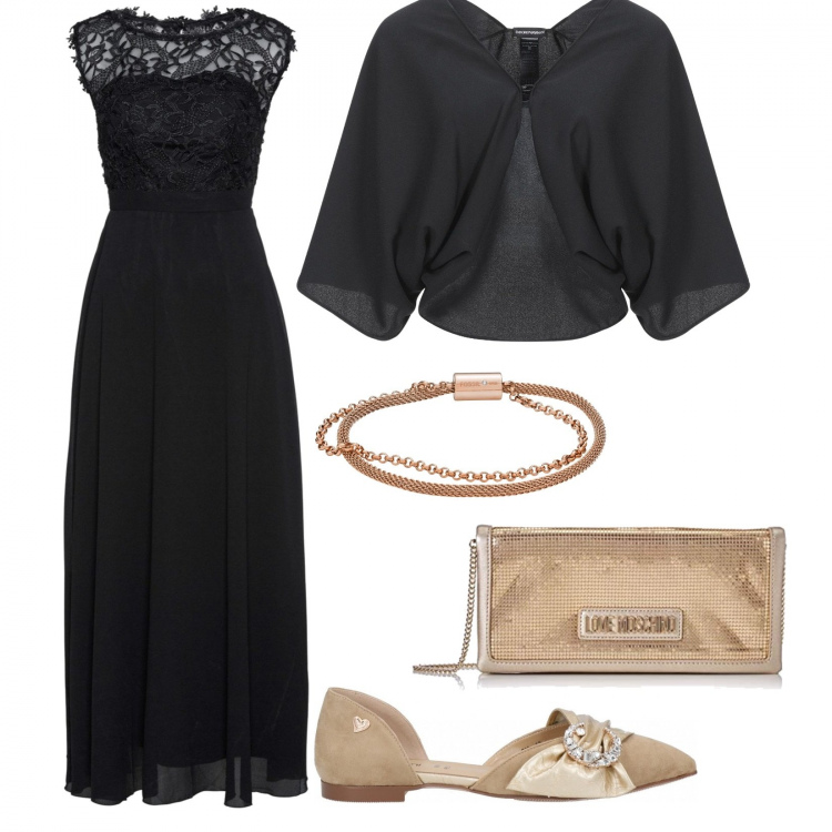 Outfit donna - Elegante senza tacchi. Stile Chic per Cerimonia. Abbinamento con vestiti lunghi, bolero, ballerine, braccialetti, pochette.