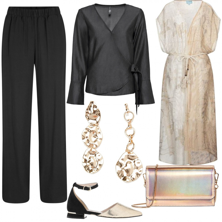 Outfit donna - Cerimonia - Curvy & Plus Size. Stile Chic per Cerimonia. Abbinamento con pantaloni, tuniche, cappotti, ballerine, orecchini, borse a mano.