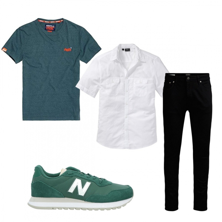 Outfit uomo - Casual con sneakers verdi. Stile Casual per Tutti i giorni. Abbinamento con camicie a manica corta, sneakers, jeans skinny, t-shirt.
