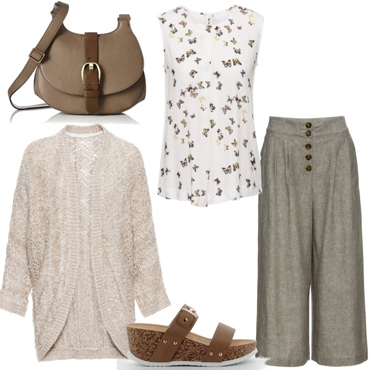 Outfit donna - Il pantalone in lino. Stile Basic per Tutti i giorni. Abbinamento con top, pantaloni, cardigans, zeppe, borse a tracolla.