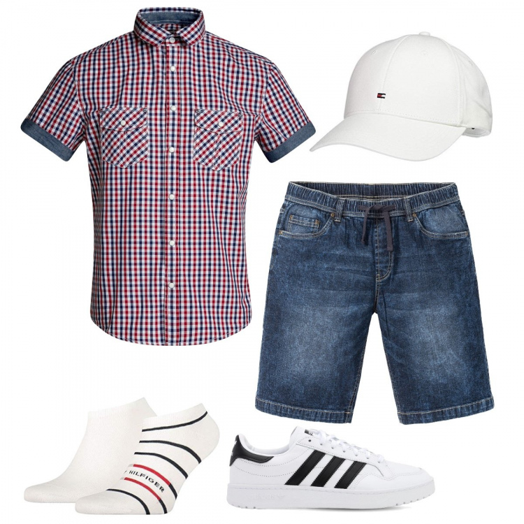Outfit uomo - Adidas original in saldo. Stile Casual per Tutti i giorni. Abbinamento con bermuda, sneakers, camicie, berretti, calzini.