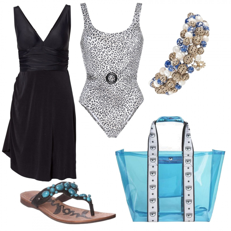 Outfit donna - E mare sia!. Stile Basic per Mare. Abbinamento con vestiti da spiaggia, costumi interi, borse tote, braccialetti, infradito.
