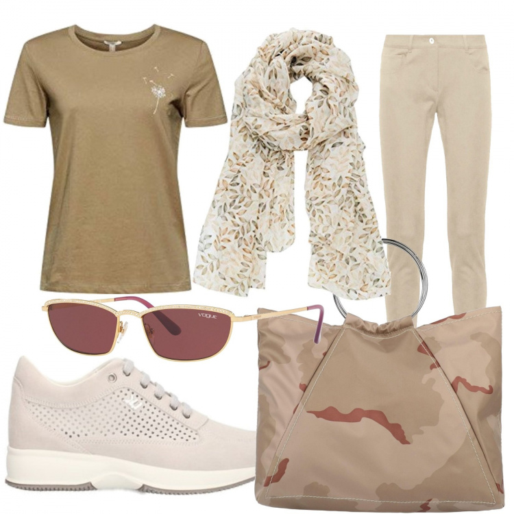 Outfit donna - Colori naturali..... Stile Basic per Tutti i giorni. Abbinamento con occhiali da sole, borse a mano, pantaloni chino, sneakers, sciarpe, t-shirt.