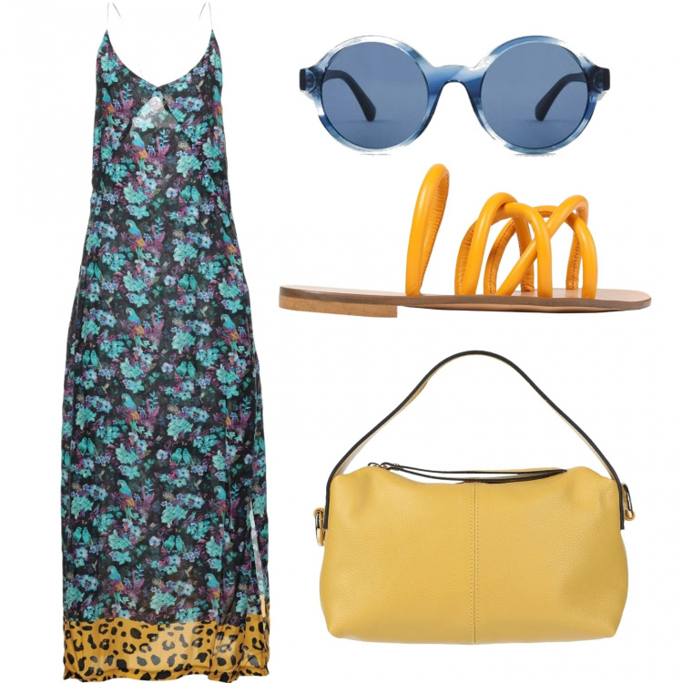 Outfit donna - Basic #27976. Stile Basic per Tutti i giorni. Abbinamento con borse a mano, vestiti lunghi, sandali in pelle, occhiali da sole.