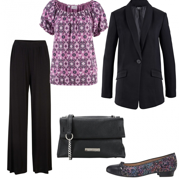 Outfit donna - La ballerina. Stile Chic per Ufficio. Abbinamento con pantaloni, maglieria, giacche, borse a tracolla, ballerine.