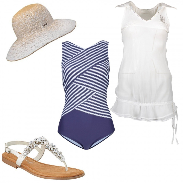 Outfit donna - Infradito gioiello. Stile Chic per Mare. Abbinamento con costumi interi, vestiti corti, sandali, cappelli.