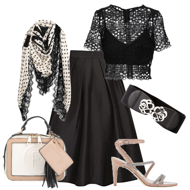 Outfit donna - Curvy vintage style. Stile Bon Ton per Cerimonia. Abbinamento con cinture, bluse, sandali col tacco, sciarpe, borse a mano, gonne.