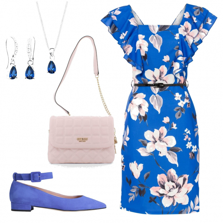 Outfit donna - Bon Ton #10418. Stile Bon Ton per Ufficio. Abbinamento con vestiti, ballerine, borse a tracolla, ciondoli.