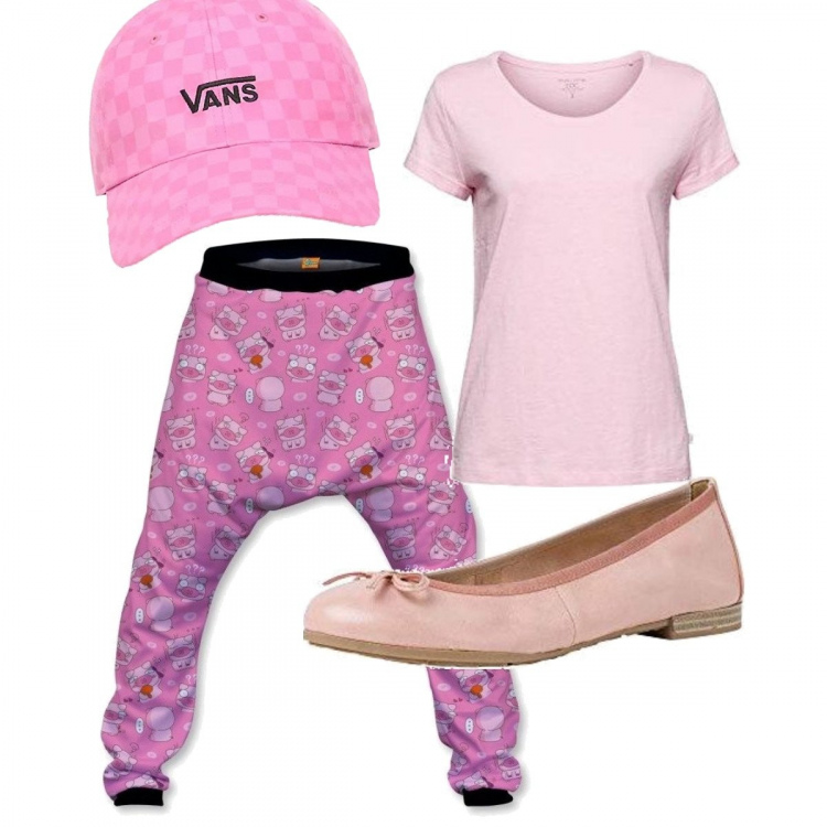 Outfit donna - Trendy #30334. Stile Trendy per Tutti i giorni. Abbinamento con pantaloni, ballerine, t-shirt, berretti.