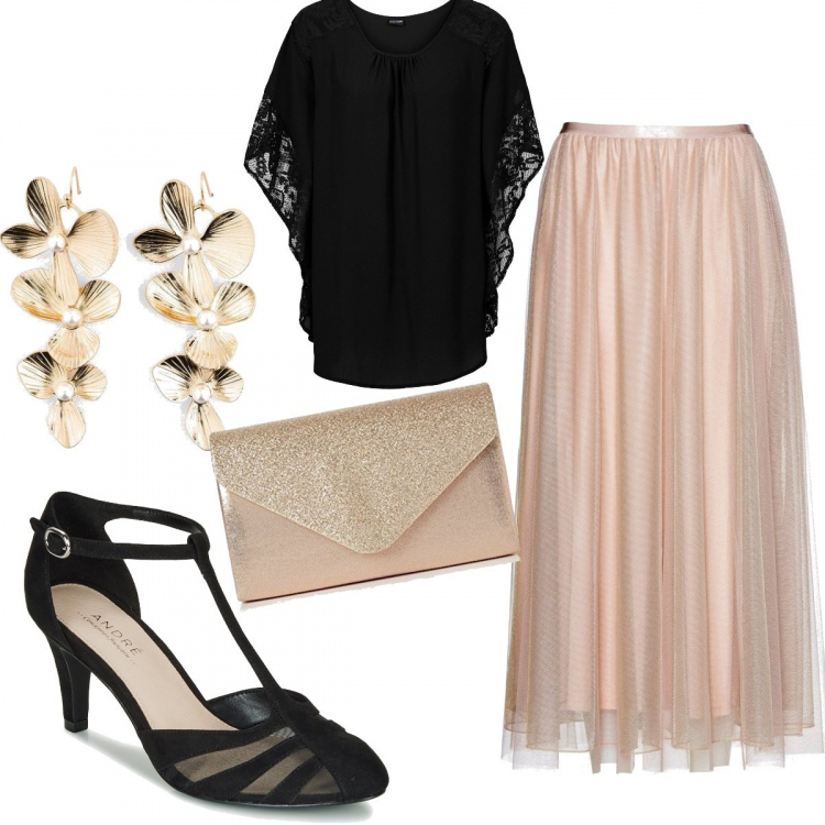 Outfit donna - Eleganti trasparenze. Stile Chic per Cerimonia. Abbinamento con bluse, gonne, orecchini, décolleté, pochette.