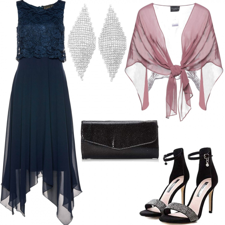 Outfit donna - Cerimonia/Tulle e pizzo. Stile Chic per Cerimonia. Abbinamento con vestiti midi/longuette, bolero, orecchini, scarpe col tacco, clutch.