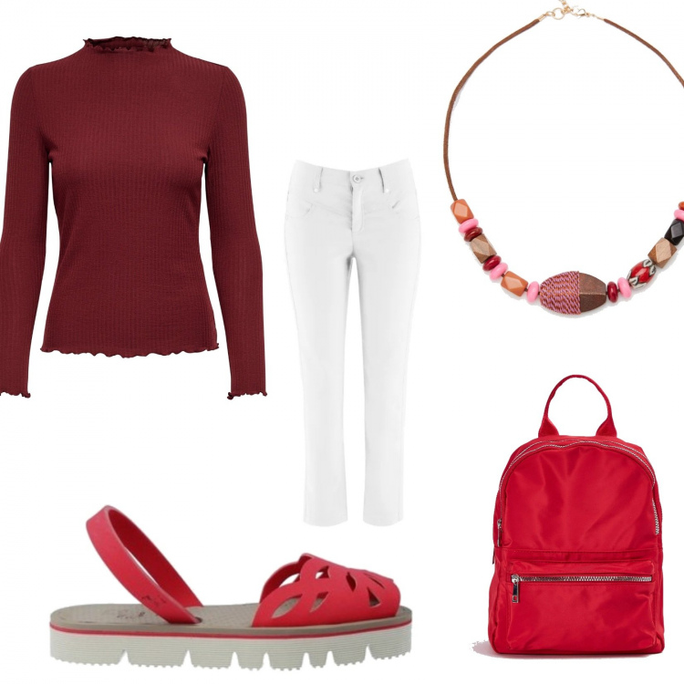 Outfit donna - Total look #1062445. Stile Basic per Tutti i giorni. Abbinamento con pantaloni capri, zaini, maglioni, sandali, collane.