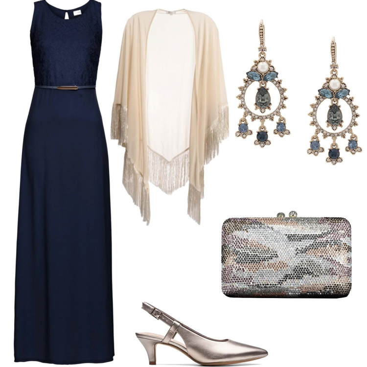 Outfit donna - Cerimonia d\'estate - Curvy & Plus Size. Stile Chic per Cerimonia. Abbinamento con vestiti lunghi, scialli, orecchini, scarpe col tacco, pochette.