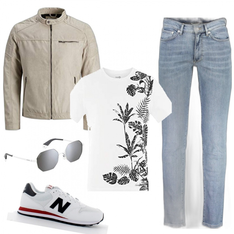 Outfit uomo - Semplicemente glam. Stile Casual per Tutti i giorni. Abbinamento con sneakers, t-shirt, jeans, occhiali da sole, giacche.