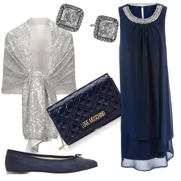 Outfit donna - Total look #1063092. Stile Bon Ton per Cerimonia. Abbinamento con vestiti, cappe, ballerine, orecchini, pochette.