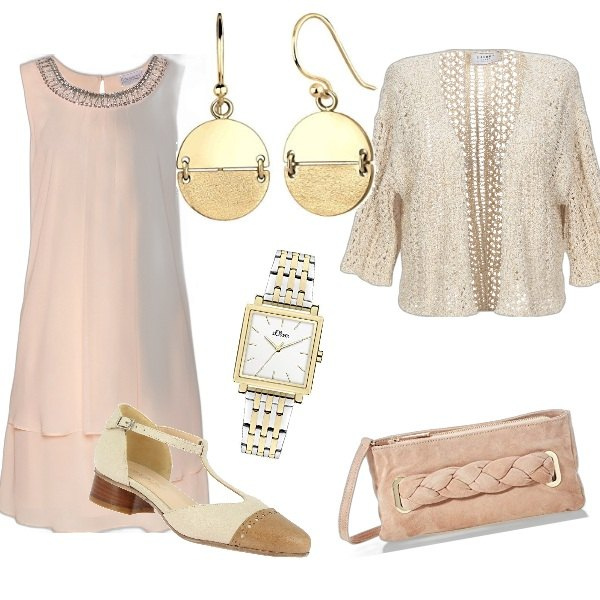 Outfit femme - Mai 2021 Cérémonie. Style Chic pour Cérémonie. Assortir avec robes longues, ballerines, gilets, montres, sacs à main, boucles d'oreilles.