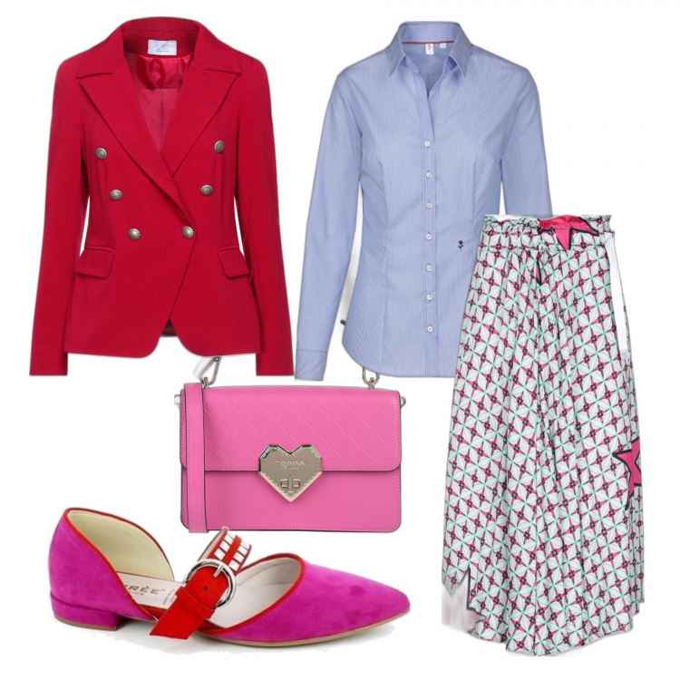 Outfit donna - Una ballerina eccentrica. Stile Trendy per Tutti i giorni. Abbinamento con gonne longuette, blazer, borse a mano, ballerine, camicie.