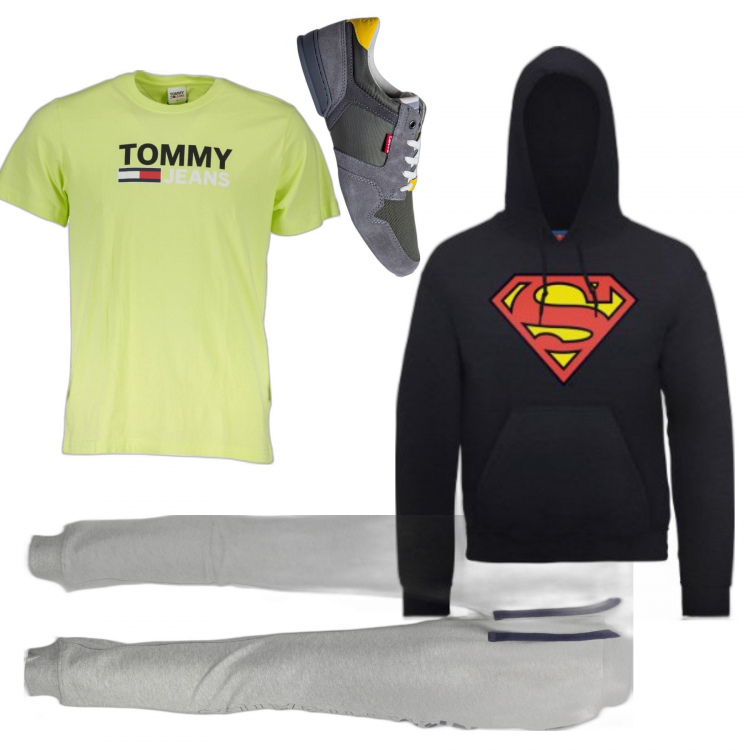 Outfit uomo - Super papà. Stile Casual per Sport. Abbinamento con sneakers, t-shirt, felpe, pantaloni.