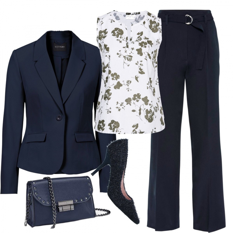 Outfit donna - Total look #1067149. Abbinamento con blazer, pantaloni, top, décolleté, borse a mano.