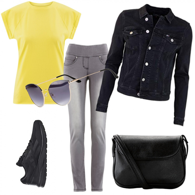 Outfit donna - Occhiali da sole. Stile Urban per Tutti i giorni. Abbinamento con jeans slim fit, occhiali da sole, borse a tracolla, t-shirt, sneakers, blazer.