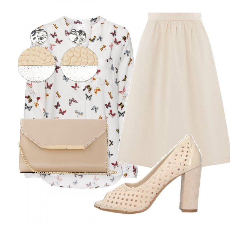 Outfit donna - Total look #1067735. Stile Bon Ton per Tutti i giorni. Abbinamento con bluse, pochette, décolleté, orecchini, gonne longuette.