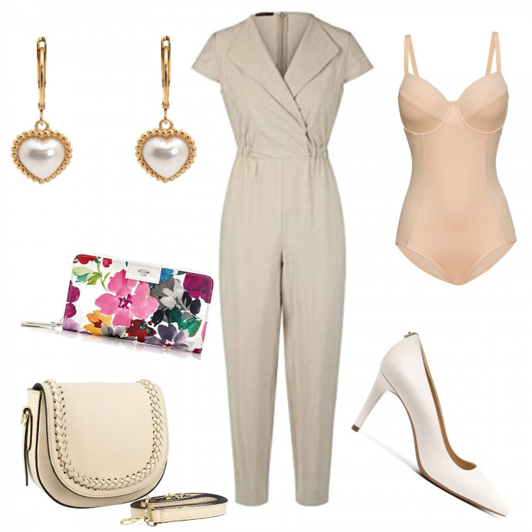 Outfit donna - A mio agio, col body.. Stile Chic per Tutti i giorni. Abbinamento con body, orecchini, borse a tracolla, décolleté, tute, portafogli.