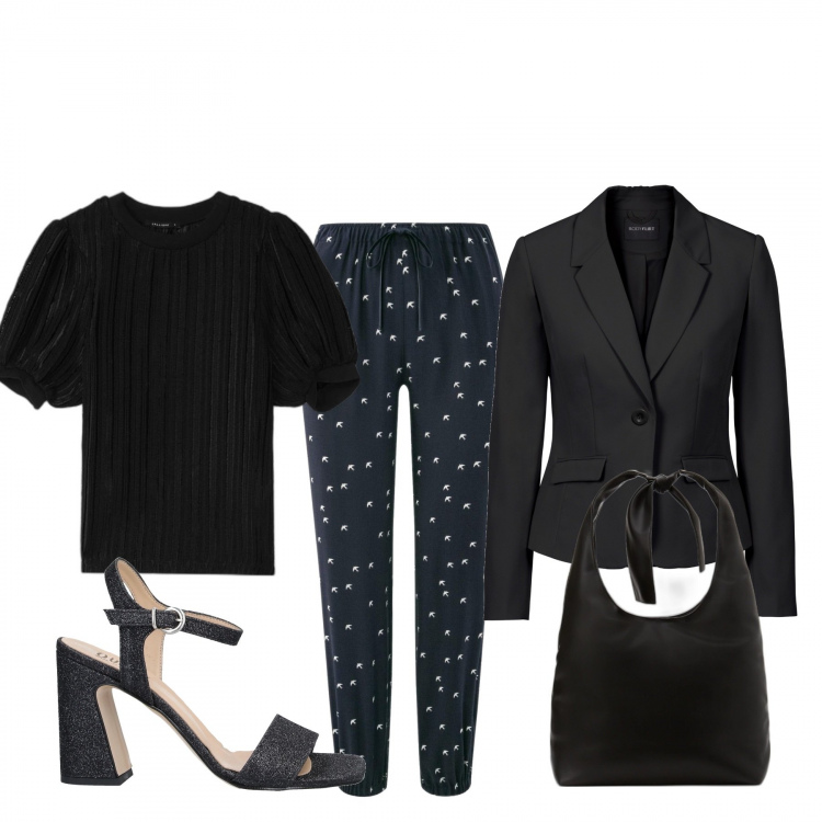 Outfit donna - Total look #1068634. Stile Basic per Tutti i giorni. Abbinamento con sandali col tacco, blazer, t-shirt, borse a spalla, pantaloni.