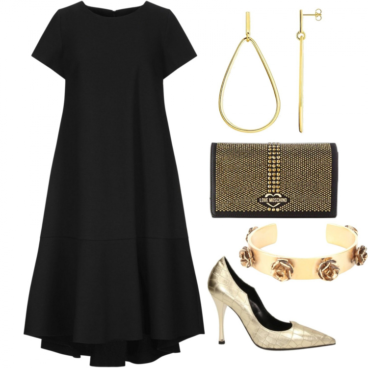 Outfit donna - Cerimonia elegante. Stile Bon Ton per Cerimonia. Abbinamento con décolleté, vestiti midi/longuette, braccialetti, pochette, orecchini.