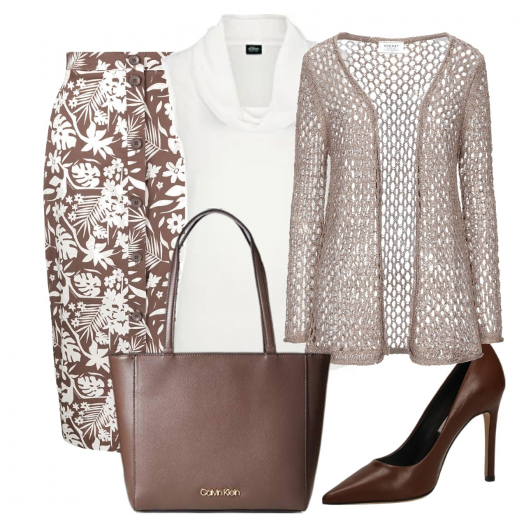 Outfit donna - L'ufficio estivo. Stile Bon Ton per Ufficio. Abbinamento con décolleté, gonne longuette, cardigans, bluse, borse tote.