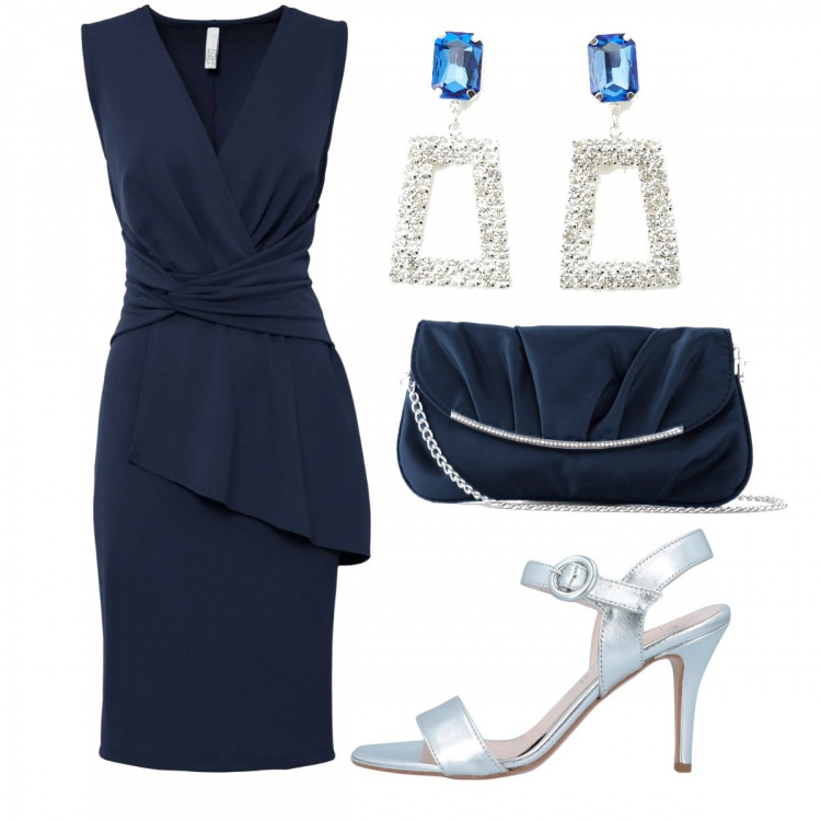Outfit donna - Total look #1070530. Stile Chic per Cerimonia. Abbinamento con pochette, vestiti, sandali col tacco, orecchini.